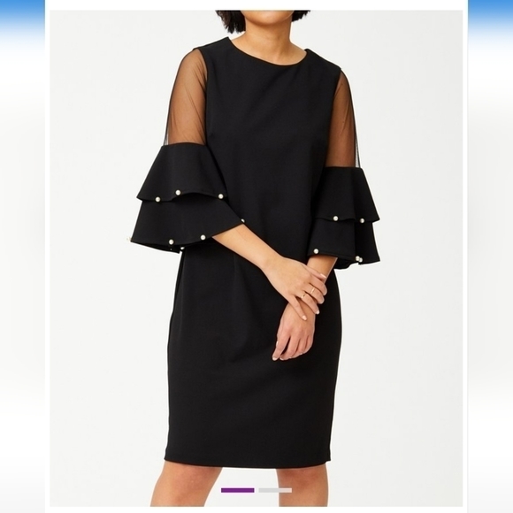 BLACK Semisheer Ruffle-Sleeve Sheath Dress - Picture 3 of 3